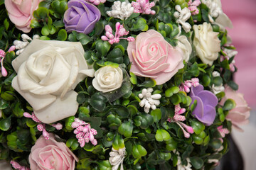 Composition with bouquet of flowers at wedding