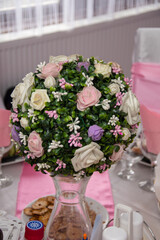 Composition with bouquet of flowers at wedding