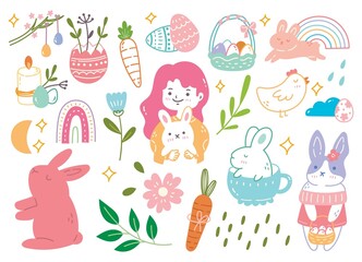 Set of Hand Drawn Easter Doodle Vector Illustration