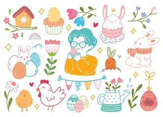 Set of Hand Drawn Easter Doodle Vector Illustration