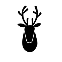Deer head silhouette. Stylized drawing reindeer in simple scandi style. Black and white vector illustration - 488925894