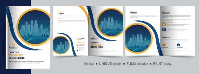 Bifold brochure template design, brochure template layout design, minimal business brochure design, annual report minimal company profile design, editable brochure template layout.