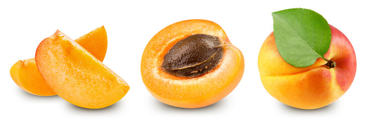 Apricot collection. Apricot set isolated on white background. Apricot macro. With clipping path