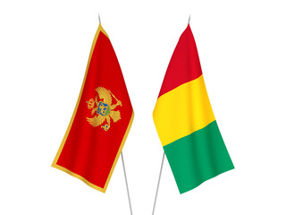 National fabric flags of Guinea and Central African Republic isolated on white background. 3d rendering illustration.
