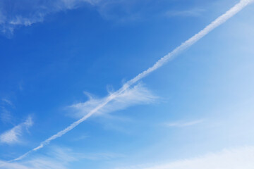 High clouds in the summer sky. Sky background. Meteorological observations of the sky.