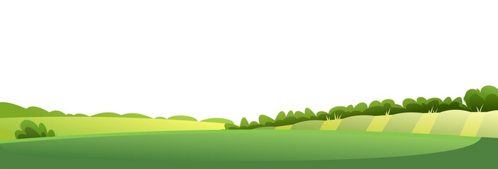 Nearby meadow. Rural landscape. Garden hills with beds. Horizontal village nature illustration. Cute country view. Flat style. Isolated on white background. Vector