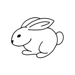 Contour drawing of a rabbit isolated on a white background. Doodle style. Vector