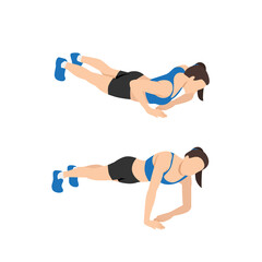 Woman doing Asymmetrical push up exercise. Flat vector illustration isolated on white background