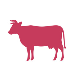 Cow silhouette, red on white background. Vector illustration symbol template for food packaging design.