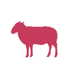 Sheep silhouette, red on white background. Vector illustration symbol template for food packaging design.