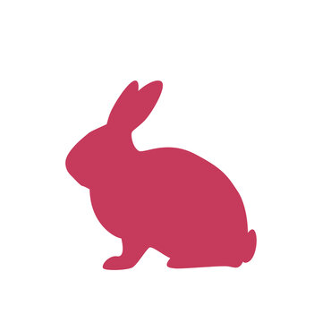 Rabbit silhouette, red on white background. Vector illustration symbol template for food packaging design.