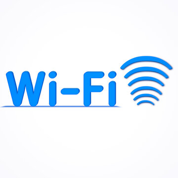 A 3d rendering blue WiFi text with internet connection symbol representing internet of things, fast internet connectivity, future of mobility, communication via cellular data
