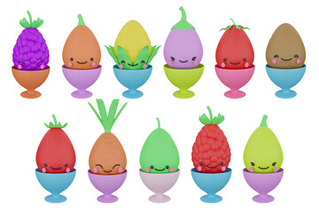 Cute 3d render eggs - vegetable in a stand