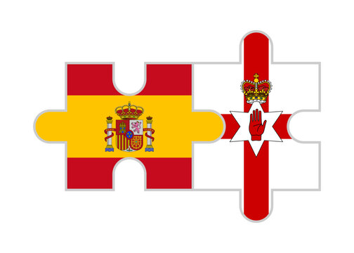 puzzle pieces of spain and northern ireland flags. vector illustration isolated on white background