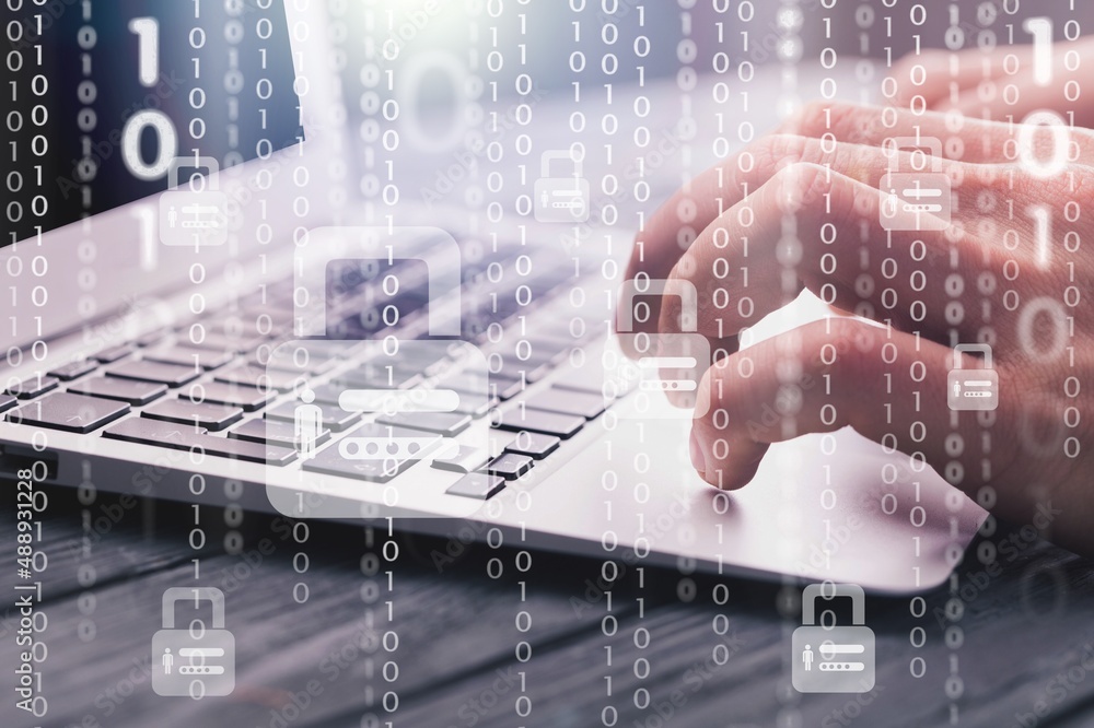 Aufkleber concept of cyber security, information and encryption, secure access to user's personal information,