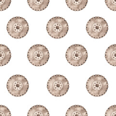 Watercolor seamless pattern with monster truck wheels © MarinaErmakova