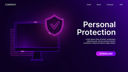 Personal Computer Protection Website Banner. Safety System, Data Protection Concept. Vector illustration