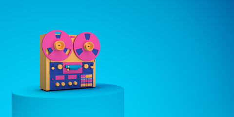 Abstract colorful retro player on blue background pastel color 3d render illustration
