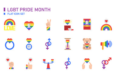 LGBT Pride month flat icon set.
