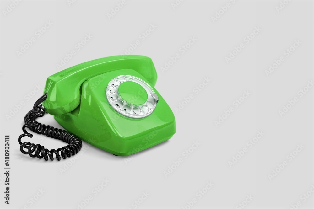 Poster Bright colored retro or vintage classic iconic device home telephone handset for calls