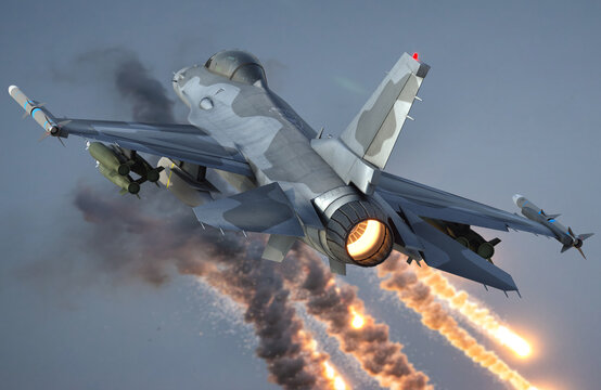General Dynamics F-16 Fighting Falcon in a dynamic flight