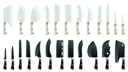 set of realistic kitchen knives isolated on white, Vector illustration, chef knives, Cutlery icon set