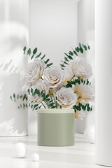 3D rendering image illustration of empty space podium display for product mockup natural background