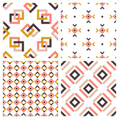 Set of 4 rectangular seamless patterns. Abstract geometric designs. Vector wallpapers.	