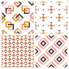 Fototapeta premium Set of 4 rectangular seamless patterns. Abstract geometric designs. Vector wallpapers. 