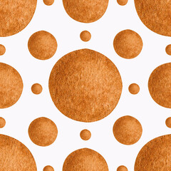 Seamless watercolor metallized pattern with bronze balls