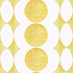 Watercolor seamless metallic pattern with golden ornaments and balls