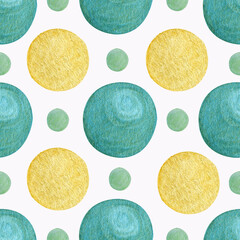 Seamless watercolor metallic pattern with green and gold balloons