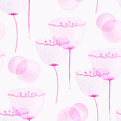 Seamless watercolor pattern with translucent delicate stylized flowers. For wallpaper, fabric