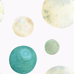 Seamless watercolor pattern with balls that look like celestial bodies or planets