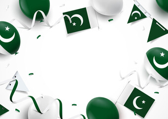 Vector Illustration of Pakistan Day. Background with balloons, flags
