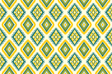 Yellow and Indigo Blue Diamond on Ivory. Geometric ethnic oriental pattern traditional Design for background,carpet,wallpaper,clothing,wrapping,Batik,fabric, illustration embroidery style