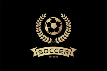 Fototapeta premium elegant football logo with laurel and tape element. modern design. sport logo template