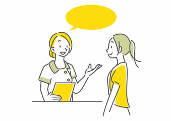 女性に説明をするクリニックのナース　シンプルでお洒落な線画イラスト