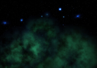 Far being shone nebula and star field against space.