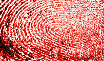 Bloody fingerprint on a white paper. Red fingerprint as background. - obrazy, fototapety, plakaty