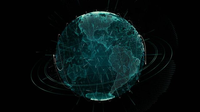 Digital earth rotating,Concept 3d animation social future technology abstract business scientific global network,animation digital grid data communication technology background.