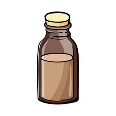 Glass bottle or vial with essential oil. Graphic Print for Product Packaging related to Perfumery, Soaps, Cosmetics, Herbal Medicine, Aromatherapy Essential Oils. Isolated on white background.