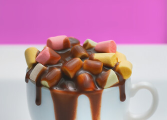 Ccolored marshmallow in cup with chocolate