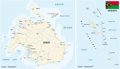 Obraz premium vector road map of Efate island, Vanuatu