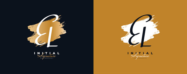 Initial E and L Logo Design with in Elegant and Minimalist Gold Handwriting Style. EL Signature Logo or Symbol for Wedding, Fashion, Jewelry, Boutique, and Business Identity