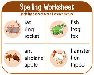Spelling worksheet template for kids