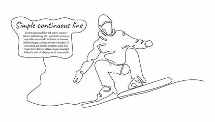 Snowboarder doing trick. Continuous line art drawing vector illustration