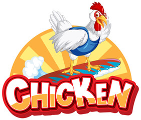 Surfing chicken cartoon character logo