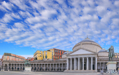 Fototapeta premium Naples, Italy: exterior view of Basilica Reale Pontificia San Francesco da Paola church on Piazza del Plebiscito, the symbol of the city of Naples.