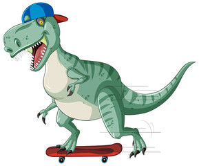 Fototapeta premium Tyrannosaurus rex dinosaur on skateboard in cartoon style